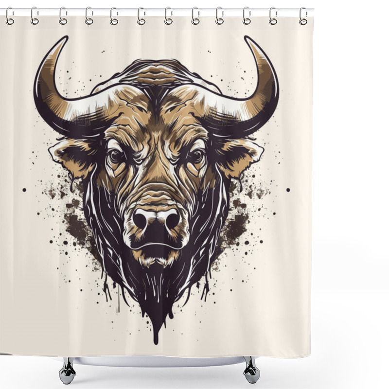 Personality  Bull Portrait Brush Style Vector Illustration With Paint Splashes, For T-shirt Or Poster Printing. Shower Curtains