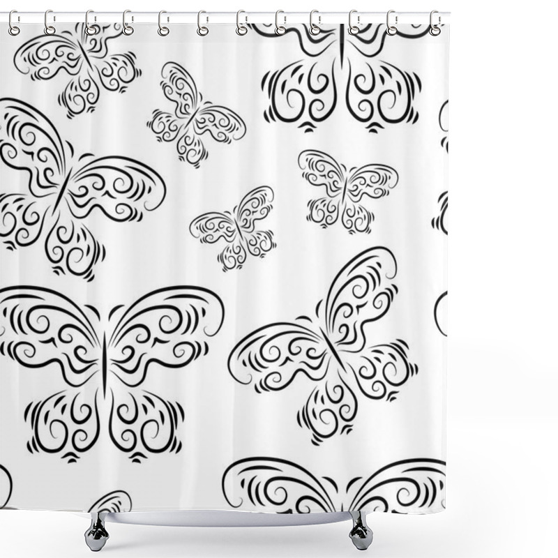 Personality  Seamless Background With Beautiful Butterflies Shower Curtains