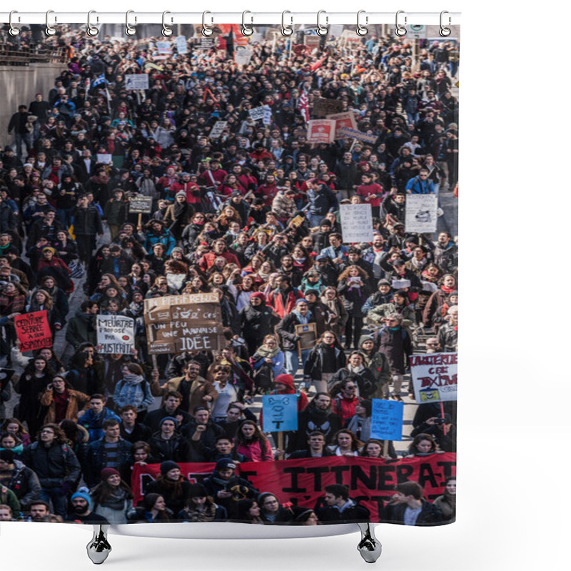 Personality   Top View Of The Protesters Walking In The Packed Streets Shower Curtains