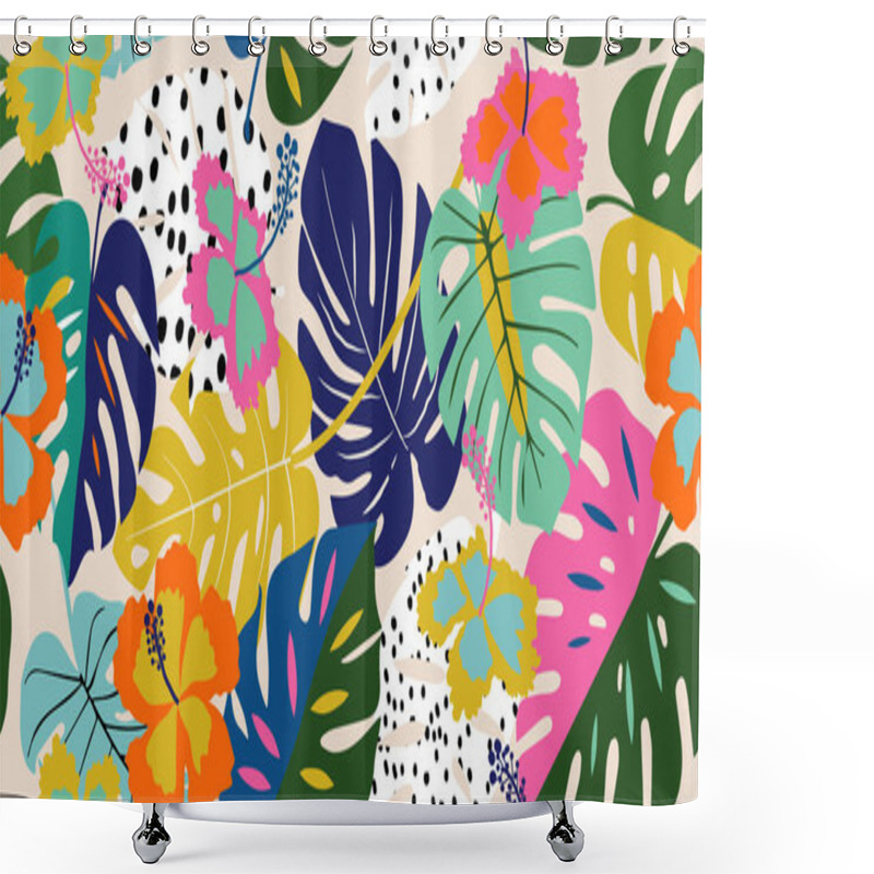 Personality  Tropical Flower Pattern Seamless, Silhouette Of Blooming, Hand Drawn Botanical, Floral Leaf For Spring And Summer Time, Natural Ornaments For Textile, Fabric, Wallpaper, Background Design. Shower Curtains