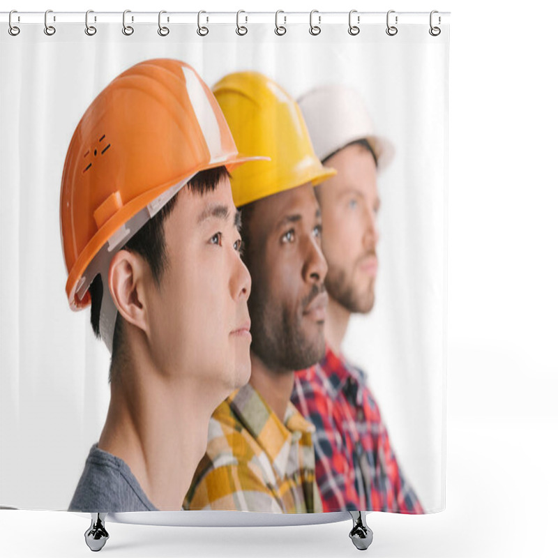 Personality  Group Of Multiethnic Construction Workers Shower Curtains