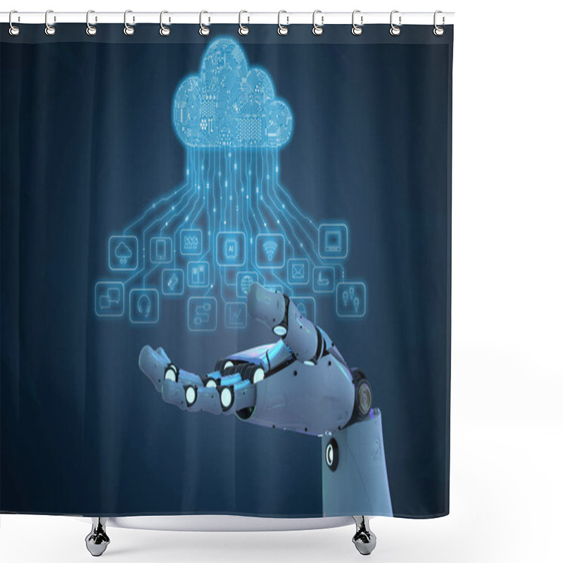 Personality  3d Rendering Ai Robot With Cloud Computing And Technology Icons Shower Curtains