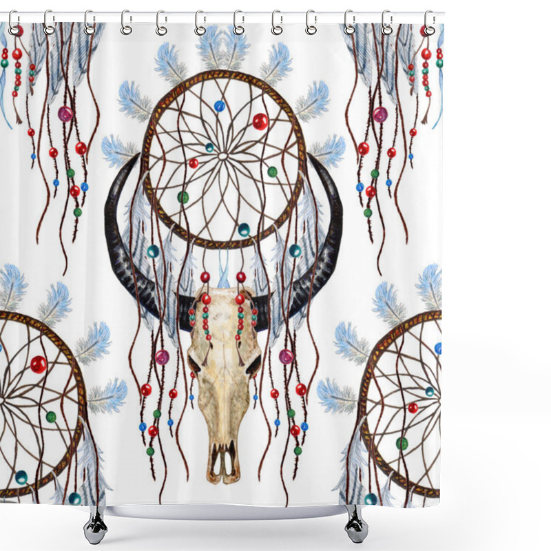 Personality  Buffalo Skull & Dreamcatcher Pattern. Shower Curtains