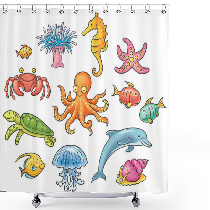 Personality  Set Of Cartoon Sea Animals Shower Curtains