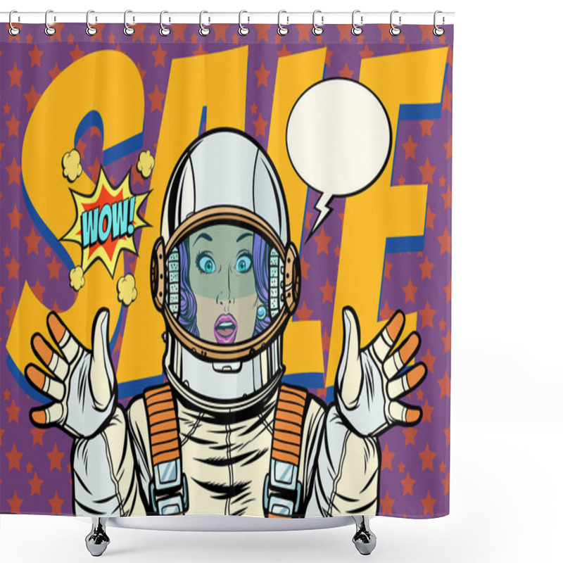 Personality  Discounts Sales Woman Wow Astronaut Retro Background Shower Curtains