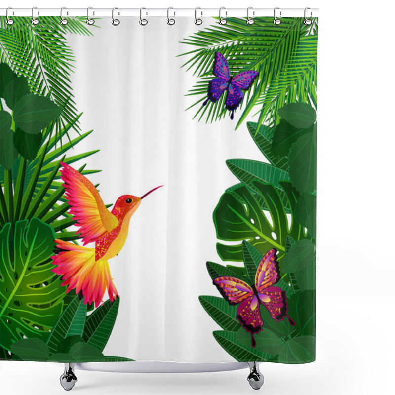 Personality  Tropical Leaves With Birds, Butterflies. Floral Design Backgroun Shower Curtains