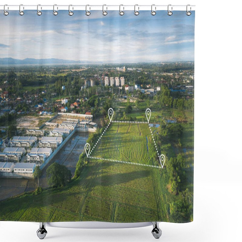 Personality  Aerial View Of Land And Positioning Point Area. Shower Curtains