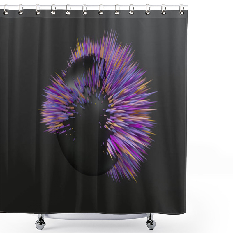 Personality  3d Render, Abstract Background, Primitive Geometric Shapes, Fashion Concept, Minimal Modern Mockup, Black Ball Decorated With Colorful Pyramids, Isolated On Black Background Shower Curtains