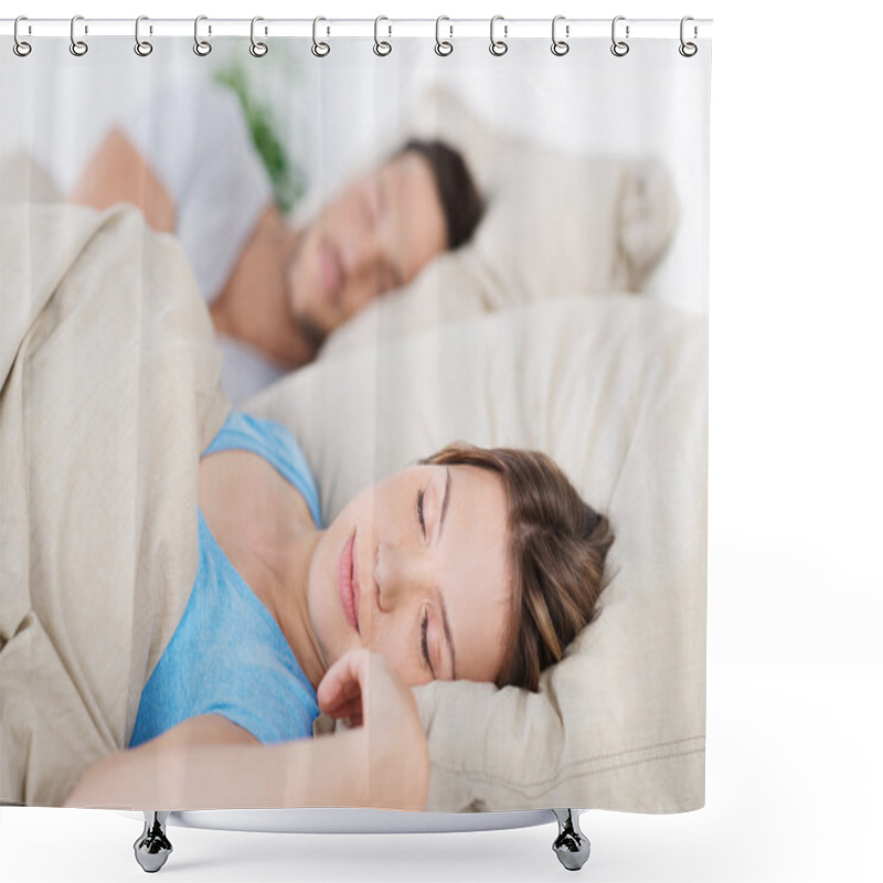 Personality  Young Couple Sleeping In Bed Shower Curtains