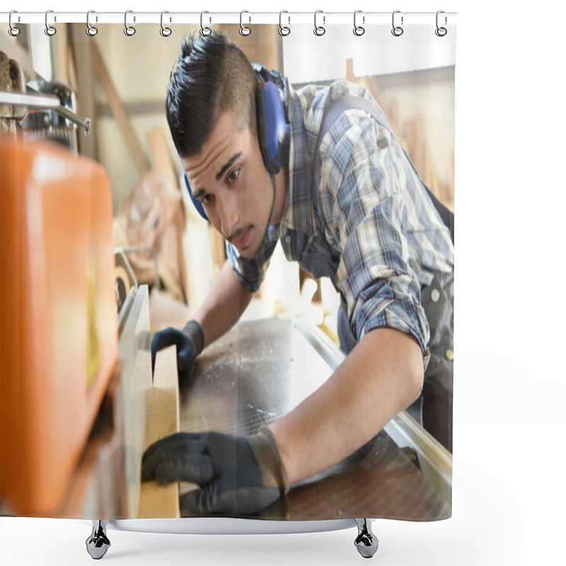 Personality  Man In Woodwork Training Course Shower Curtains