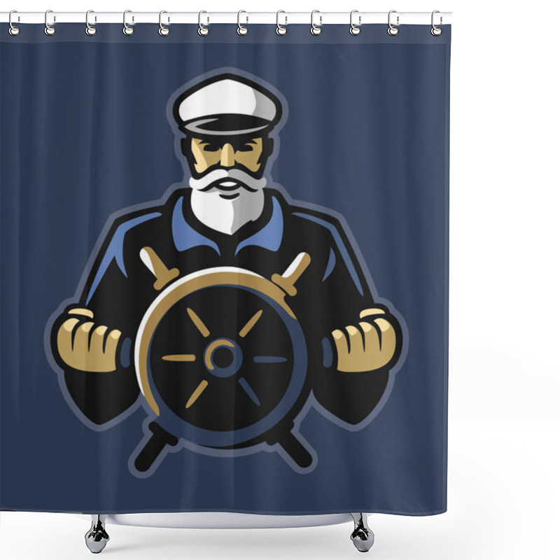 Personality  Captain Emblem With Steering Wheel On Dark Background Shower Curtains