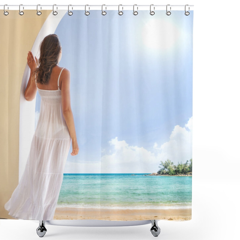 Personality  Woman Relaxing In A Resort At Summer Shower Curtains