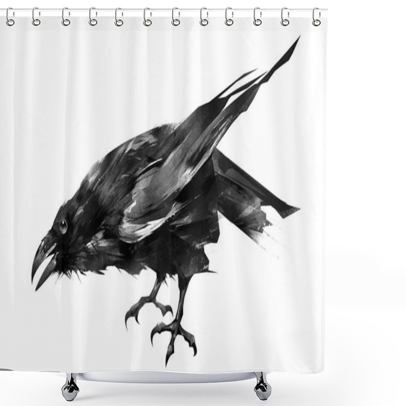 Personality  The Painted Bird Is A Raven Sitting On A White Background Shower Curtains