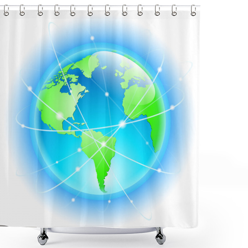 Personality  Globe With Wired Orbits Of Satellite Shower Curtains