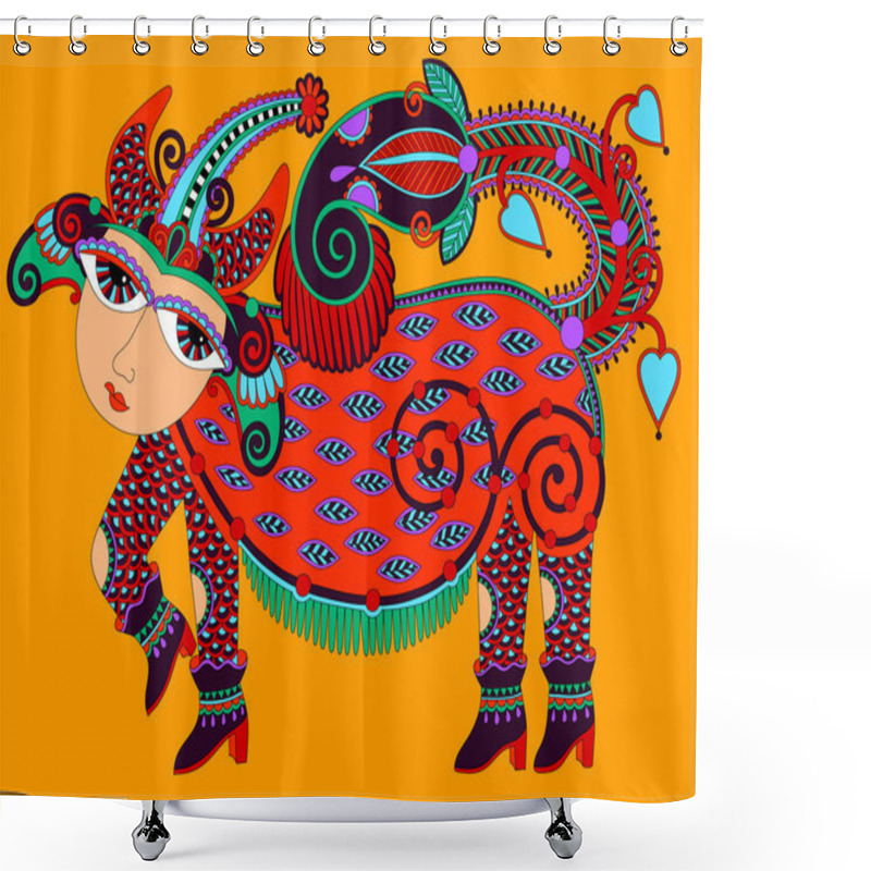 Personality  Ukrainian Tribal Art In Karakoko Style, Ethnic Animal Shower Curtains