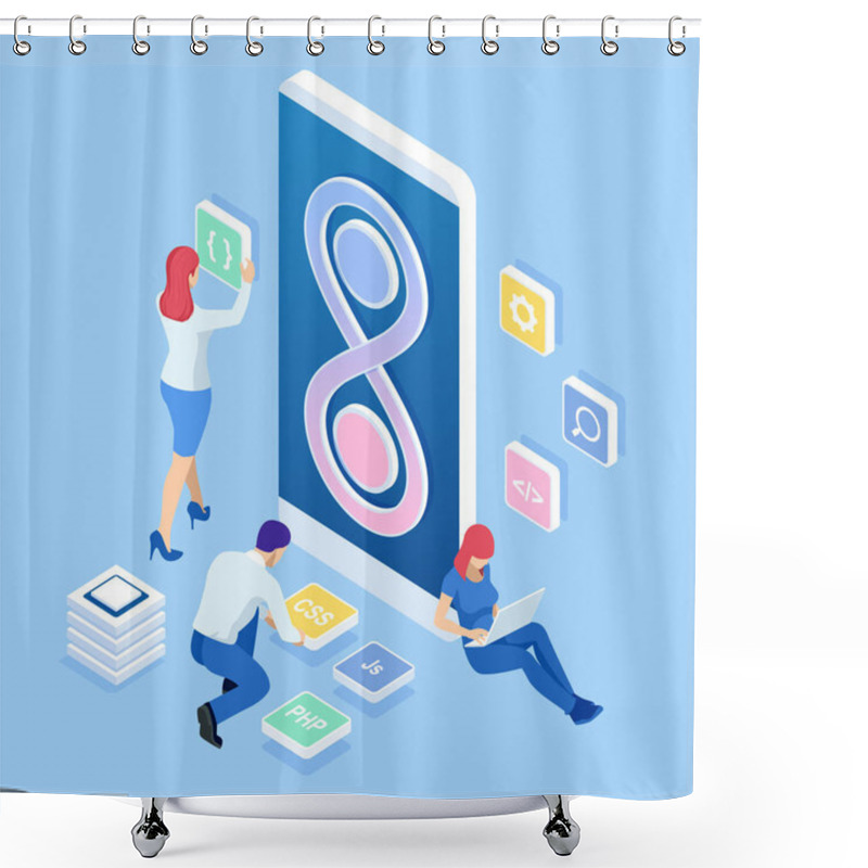 Personality  Isometric Technology Process Of Software Development. Web Development And Coding. Cross Platform Development Website. Shower Curtains