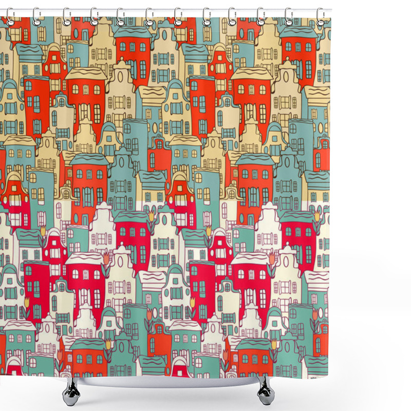 Personality  Vector Amsterdam City Pattern With Tulips. Shower Curtains