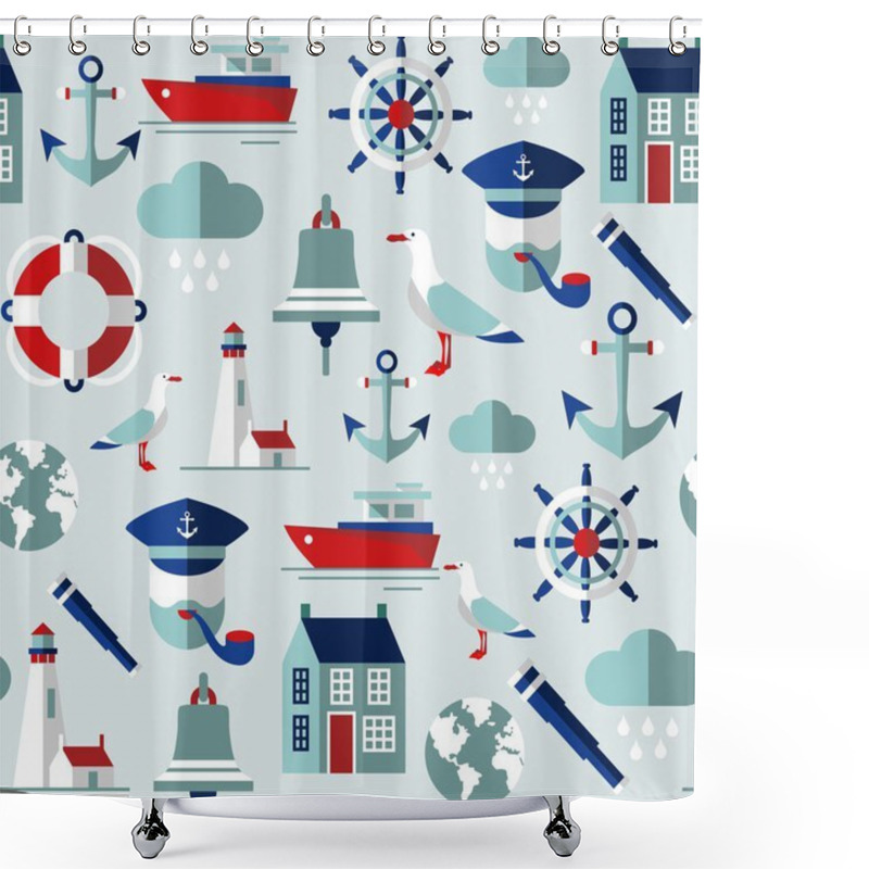 Personality  Seamless Background With Sea Icons Shower Curtains