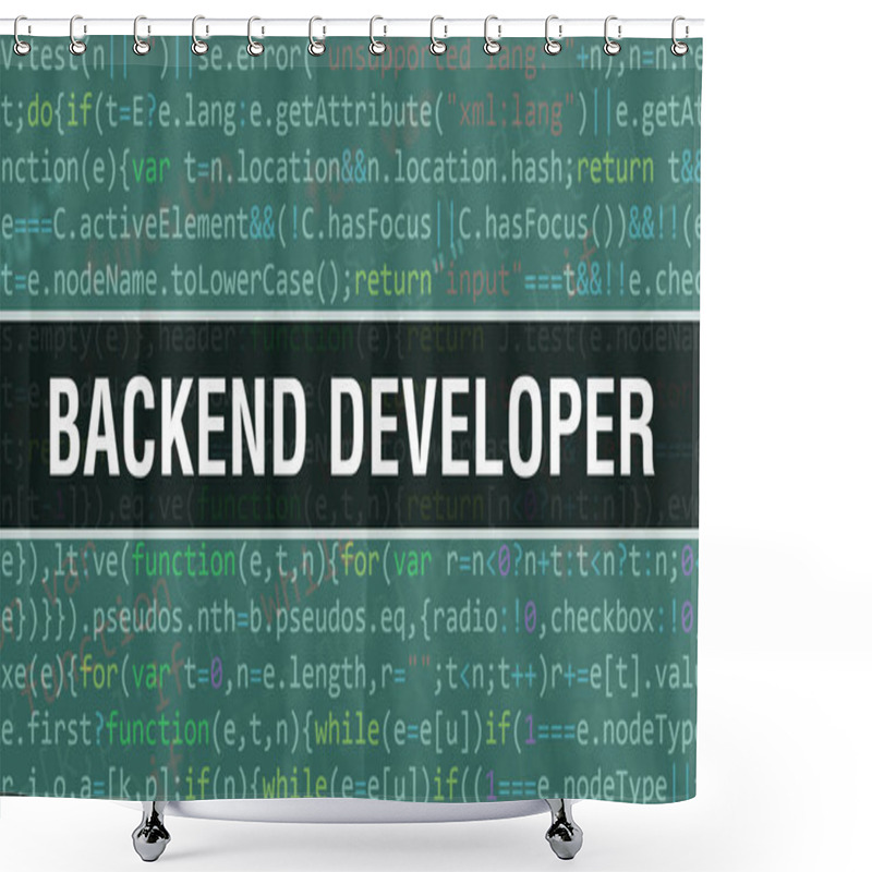 Personality  Backend Developer Text Written On Programming Code Abstract Technology Background Of Software Developer And Computer Script. Backend Developer Concept Of Code On Computer Monitor. Coding Backen Shower Curtains