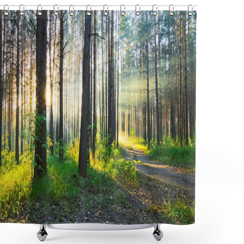 Personality  Sunset In The Woods Shower Curtains