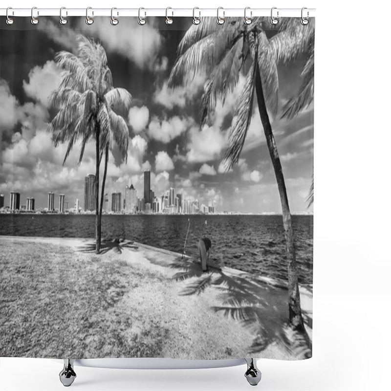 Personality  Infrared View Of Miami Skyline From Rickenbacker Causeway, Florida. Shower Curtains