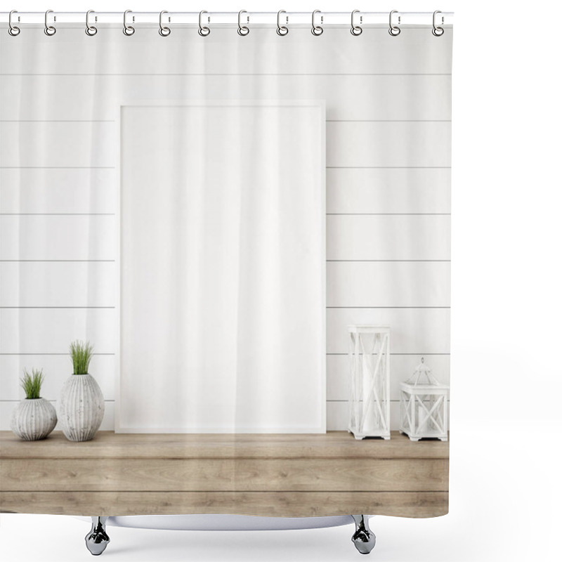 Personality  Mock Up Frame In Home Interior Background With Minimal Decor, 3d Render Shower Curtains