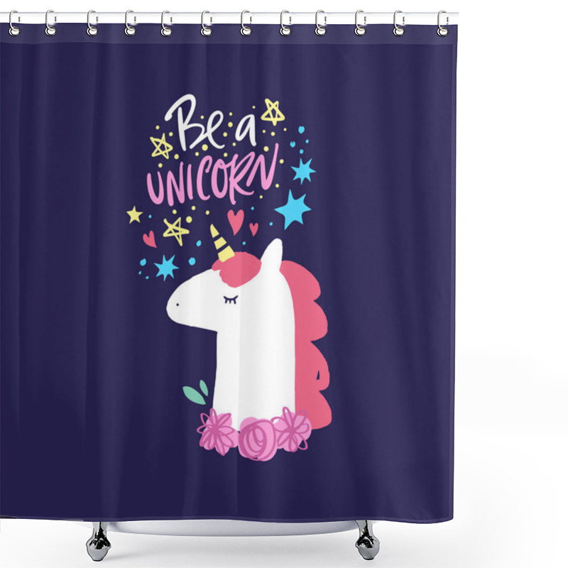 Personality  Vector And Jpg Image, Clipart, Editable Isolated Details. Unicorn Head Cute Art, Baby Stylish Illustration, Unique Print For Posters, Cards, Mugs, Clothes And Other. Shower Curtains