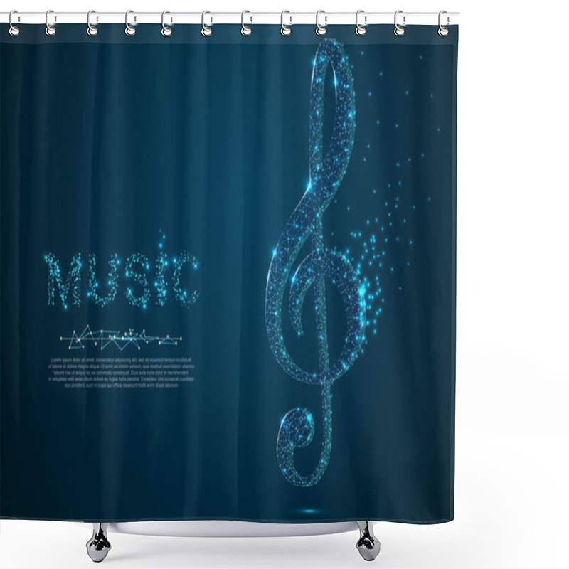 Personality  Treble Clef Vector Polygonal Art Style. Low Poly Wireframe Illustration With Scattered Particles And Light Effects On A Dark Blue Background. Music Poster Banner Template. Destructing Triangles Shapes Shower Curtains