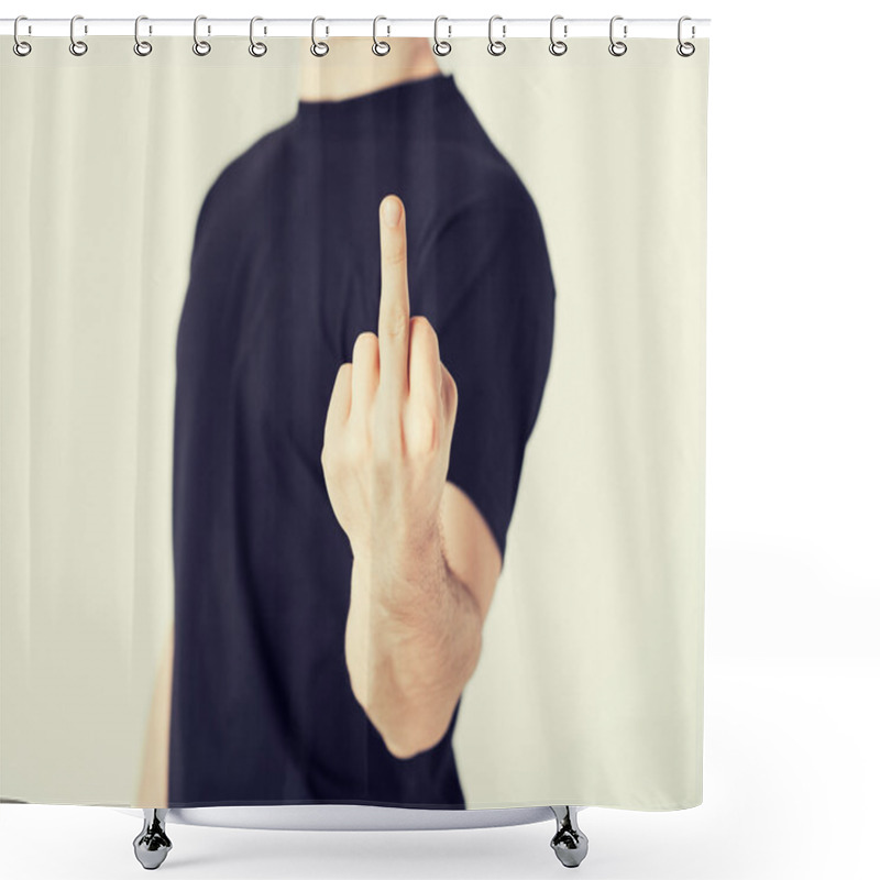 Personality  Man Showing Middle Finger Shower Curtains