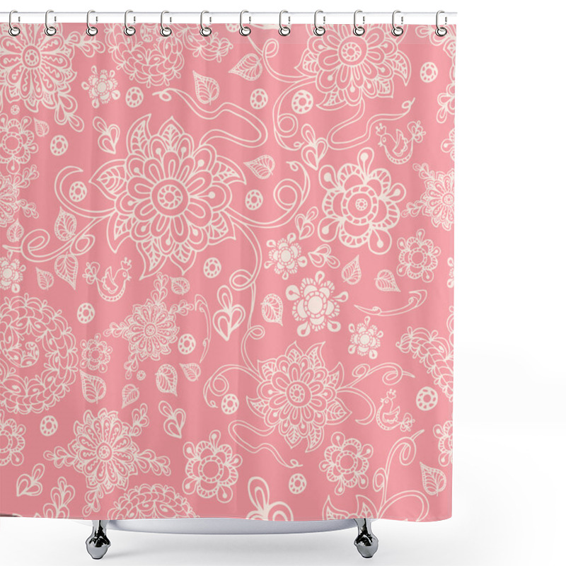 Personality  Seamless Retro Pink Floral Background, Vector Illustration Shower Curtains