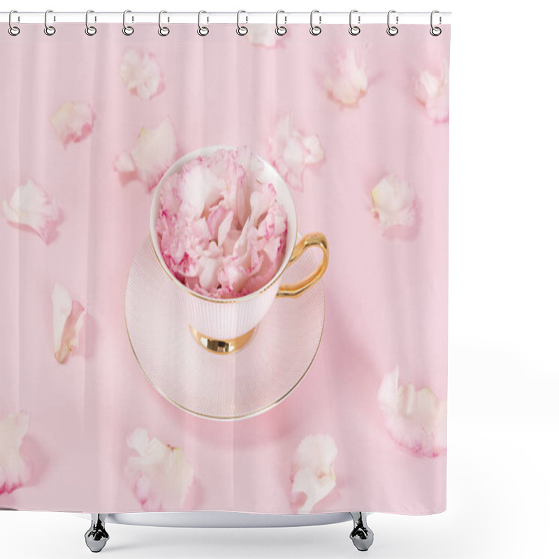 Personality  Flower Buds In Cup, Pink Background Shower Curtains