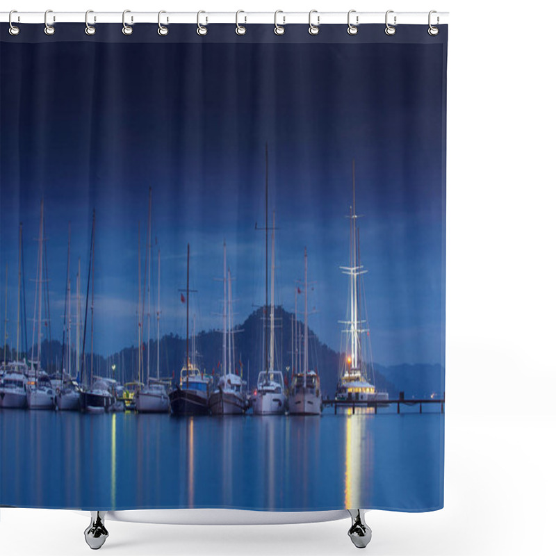 Personality  Marina At Night With Moored Yachts Shower Curtains