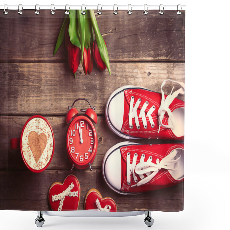 Personality  Bunch Of Tulips, Gumshoes, Clock, Cookies Shower Curtains