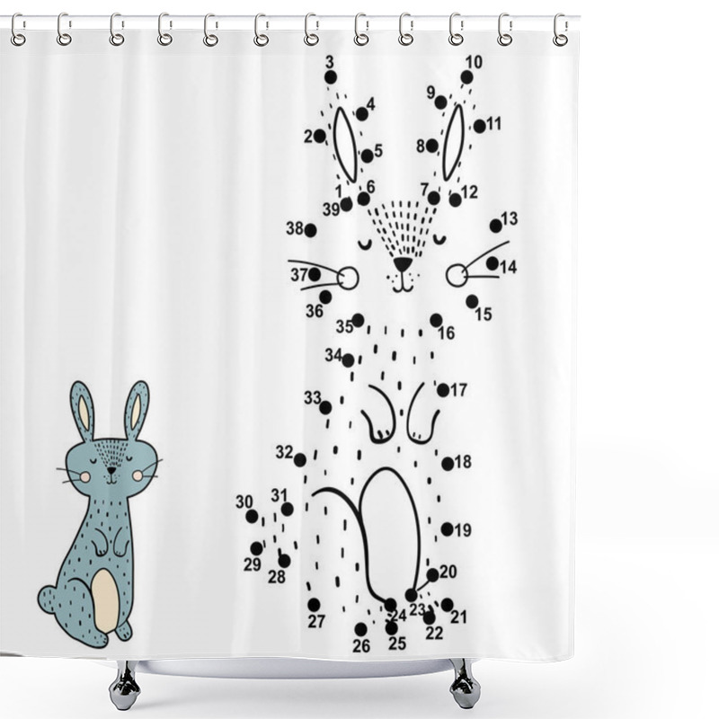 Personality  Dot To Dot Game For Kids. Connect The Numbers And Drawn A Cute Rabbit Shower Curtains