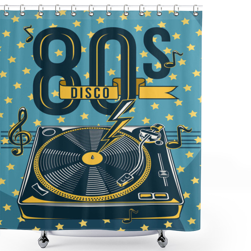 Personality  80s Disco - Retro Funky Music Turntable Design Shower Curtains