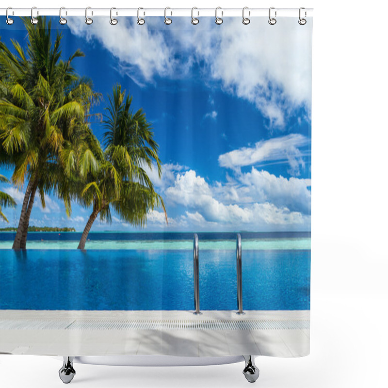 Personality  Infinity Pool With Coco Palms  Shower Curtains