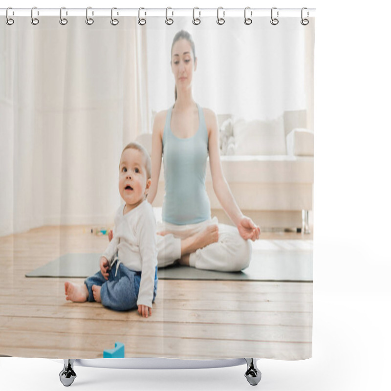 Personality  Baby Boy With His Mother At Home Shower Curtains