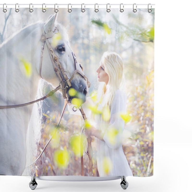 Personality  Blonde Nymph With The White Horse Shower Curtains