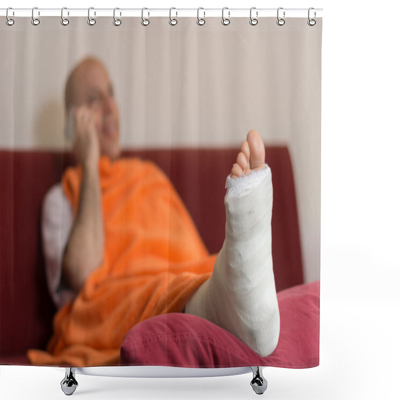 Personality  Young Man With A Broken Ankle And A Leg Cast Shower Curtains