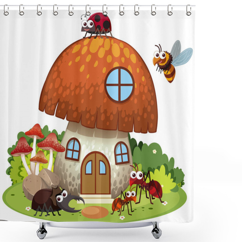 Personality  Many Insects Living In Mushroom House Shower Curtains