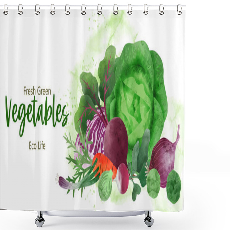 Personality  Pile Of Fresh Vegetables, Summer Banner, Hand Drawn  Shower Curtains