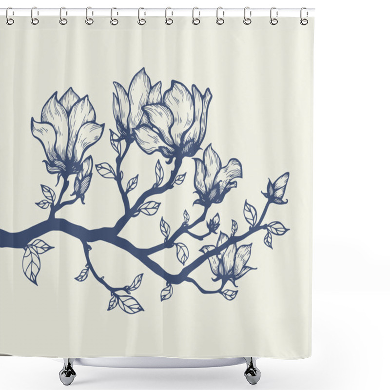 Personality  Beautiful Outline Magnolia Brunch Shower Curtains