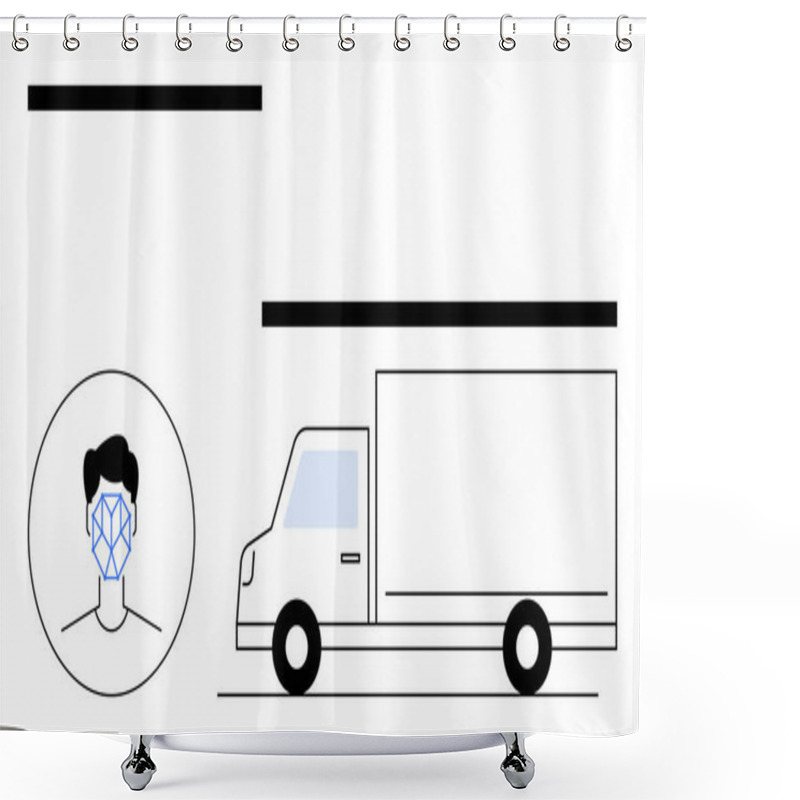 Personality  Face Recognition Network Grid On Profile, Delivery Truck. Ideal For Advanced Security, Logistics Safety, Identity Verification, AI, Biometrics, Smart Transportation, Abstract Line Flat Metaphor Shower Curtains