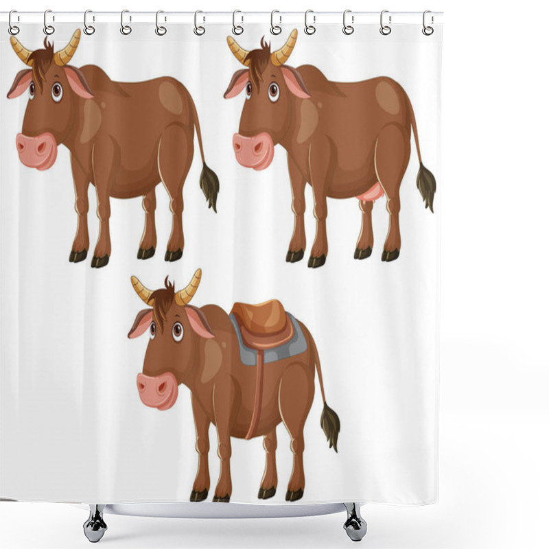 Personality  Three Cows, One With A Saddle Shower Curtains