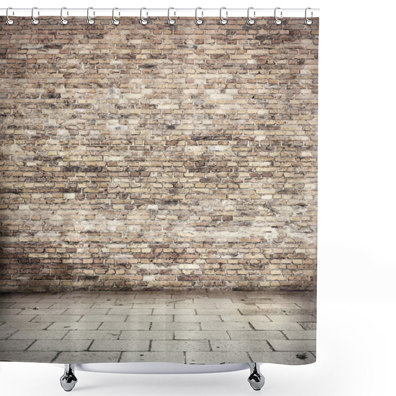 Personality  Grunge Background, Red Brick Wall Texture Bright Plaster Wall And Blocks Road Sidewalk Abandoned Exterior Urban Background For Your Concept Or Project Shower Curtains