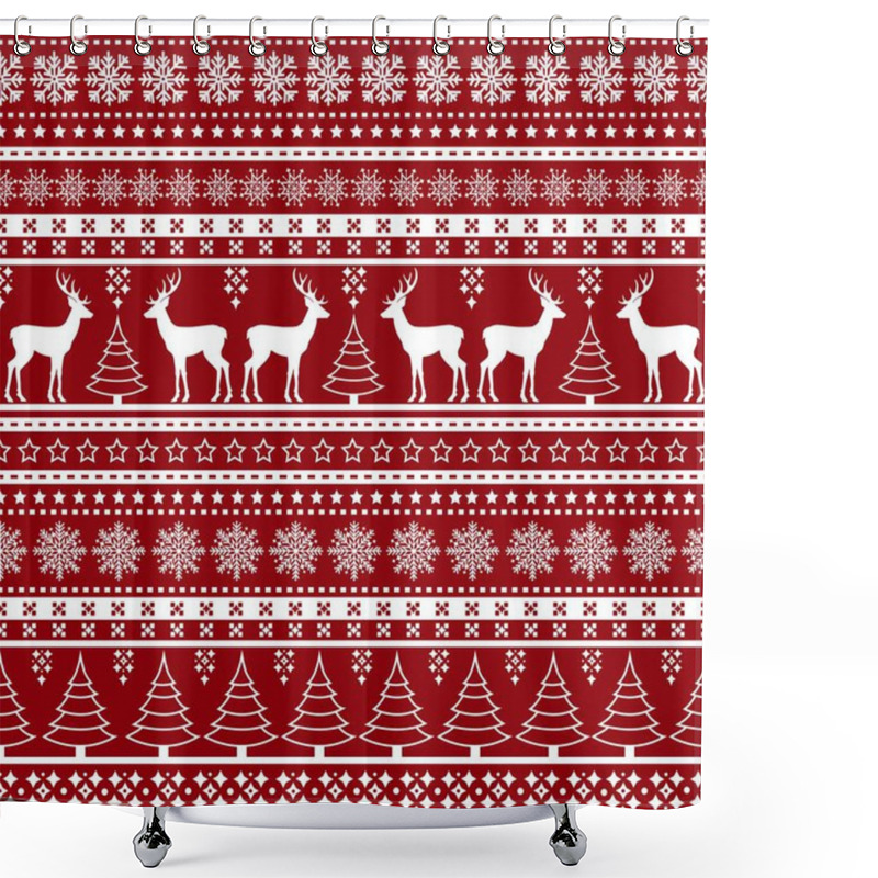 Personality  Christmas Seamless Pattern With Holiday Decoration On Red Background Shower Curtains