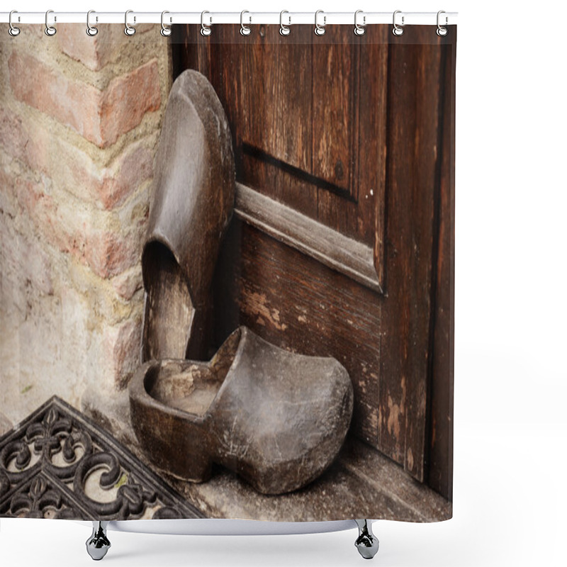 Personality  Traditional Farmer Wooden Clogs Shower Curtains