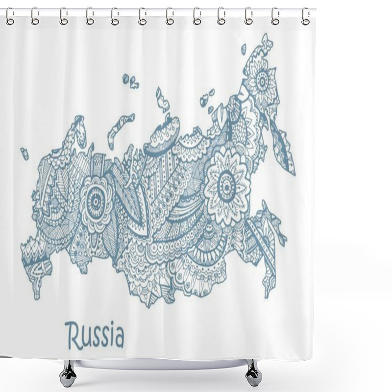 Personality  Textured Vector Map Of Russia. Hand Drawn Ethno Pattern, Tribal Background. Shower Curtains