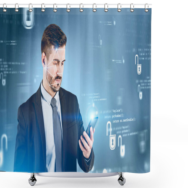 Personality  Centered Businessman With Phone, Face Recognition Shower Curtains