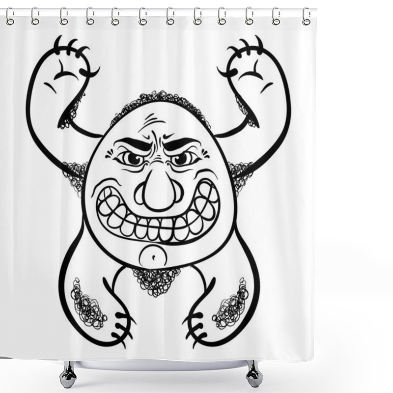 Personality  Angry Cartoon Monster, Black And White Lines Vector Illustration Shower Curtains